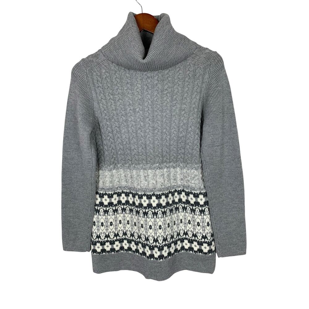 Carlisle Collection Sweater Turtleneck Gray Cable Knit Merino Wool Women's M